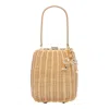 Self-portrait Structured Wicker Top Handle Shoulder Bag In Beige