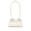 Self-portrait Cream Leather Curved Mini Shoulder Bag Beige In Beige