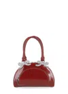 Self-portrait Womens Burgundy Bow-embellished Curved Leather Tote Bag In Red