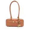 Self-portrait Tan Leather Baguette Shoulder Bag With Charm In Brown