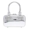 Self-portrait Metallic Leather Mini Tote Bag In Silver