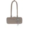 Self-portrait Baguette Shoulder Bag In Suede With Dual Handles In Gray