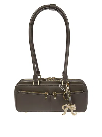 Self-portrait Baguette Shoulder Bag Whith Charm In Brown