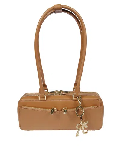 Self-portrait Baguette Shoulder Bag Whith Charm In Brown