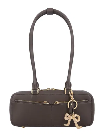 Self-portrait Baguette Shoulder Bag With Charm In Brown