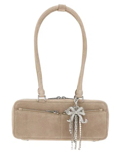 Self-portrait Baguette Shoulder Bag With Charm In Gray