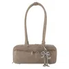 Self-portrait Grey Suede Baguette Shoulder Bag With Charm In Neutral