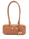 Self-portrait Tan Leather Baguette Shoulder Bag With Charm In Brown
