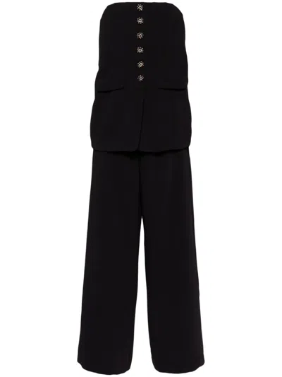 Self-portrait Womens Bandeau Wide-leg Crepe Jumpsuit Black