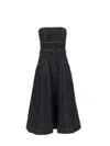 Self-portrait Denim Bandeau Midi Dress In Black