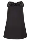 Self-portrait Black Sleeveless Mini Dress With Bandeau And Beaded Oversize Bow In Tech Fabric Woman