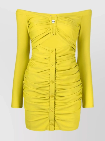 Self-portrait Bare Shoulder Dress With U Bar Cut-out In Yellow