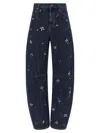 Self-portrait Self Portrait Blue Embellished Barrel Leg Jeans In Blue