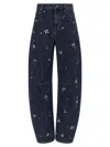 Self-portrait Self Portrait Blue Embellished Barrel Leg Jeans In Blue