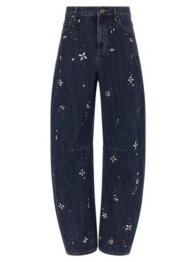 Self-portrait Barrel Leg Jeans In Blue