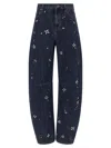 Self-portrait Self Portrait Blue Embellished Barrel Leg Jeans In Blue