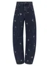Self-portrait Self Portrait Blue Embellished Barrel Leg Jeans In Blue