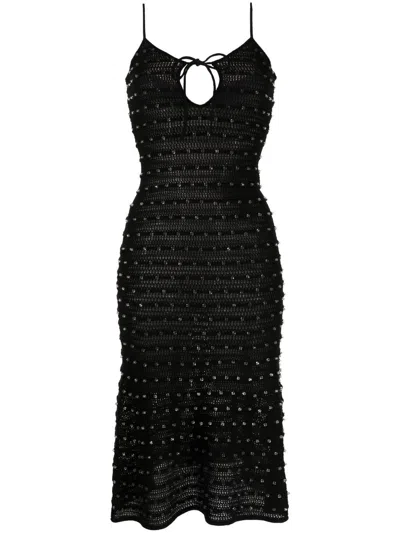 Self-portrait Bead-embellished Knitted Midi-dress In Schwarz