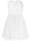 Self-portrait White Crewneck Sleeveless Mini Dress With All-over Floral Embroidery And Maxi Bow On The Rear In Tec In White