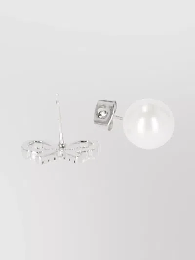 Self-portrait Beaded Bow Brass Crystal Pearl Stud
