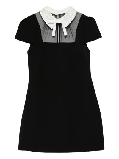 Self-portrait Crepe Bow-collar Mini Dress In Black