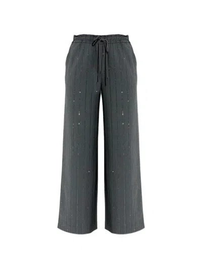 Self-portrait Beaded Drawstring Trousers In Gray