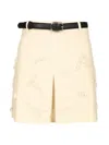 Self-portrait Beaded Floral Denim Mini Skirt Skirts White In Neutral