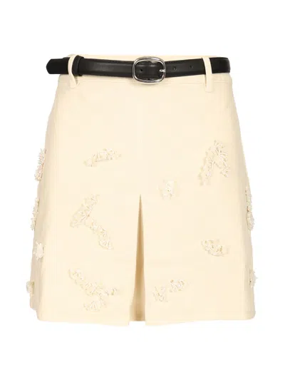 Self-portrait Beaded Floral Denim Mini Skirt Skirts White In Neutral