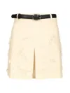 Self-portrait Beaded Floral Denim Mini Skirt Skirts White In Neutral