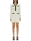 Self-portrait Textured White Dress With Beaded V-neckline