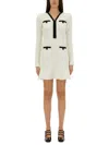 Self-portrait Textured White Dress With Beaded V-neckline