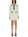 Self-portrait Textured White Dress With Beaded V-neckline