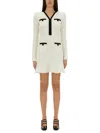 Self-portrait Textured White Dress With Beaded V-neckline In White