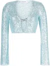 Self-portrait Beaded Open-front Cropped Cardigan In Blue