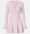 Self-portrait Mini Knitted Dress With Pink Pearl Trim In Pink