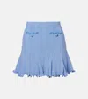 Self-portrait Beaded Ribbed-knit Miniskirt In Blue