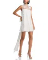 Self-portrait White Crewneck Sleeveless Mini Dress With All-over Floral Embroidery And Maxi Bow On The Rear In Tec In White
