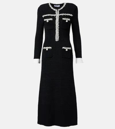 Self-portrait Beaded Waffle-knit Midi Dress In Black