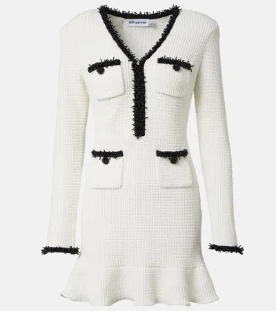 Self-portrait Beaded Waffle-knit Minidress In White