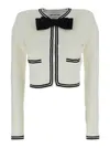 Self-portrait Beige Cardigan With Bow Detail On The Front And Contrasting Trims In Cotton Blend Woman