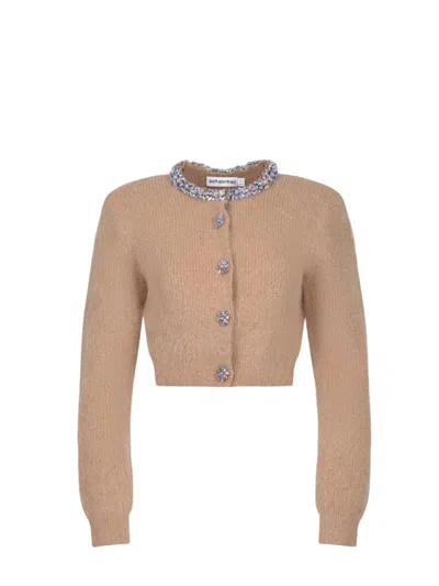 SELF-PORTRAIT BEIGE CRYSTAL CARDIGAN