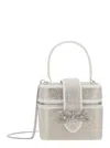 Self-portrait Beige Handbag With Crystal Embellishments And Bow Detail In Tech Fabric Woman In Metallic