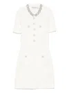 Self-portrait Mini Dress With Knit Tweed Texture And Crystal Accents In White