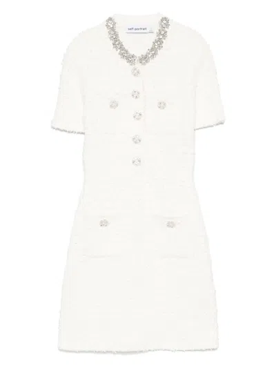 SELF-PORTRAIT SELF-PORTRAIT BEIGE JEWEL-EMBELLISHED DRESS