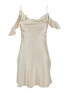 Self-portrait Beige Off-shoulder Mini Dress With Ruched Details In Tech Fabric Woman