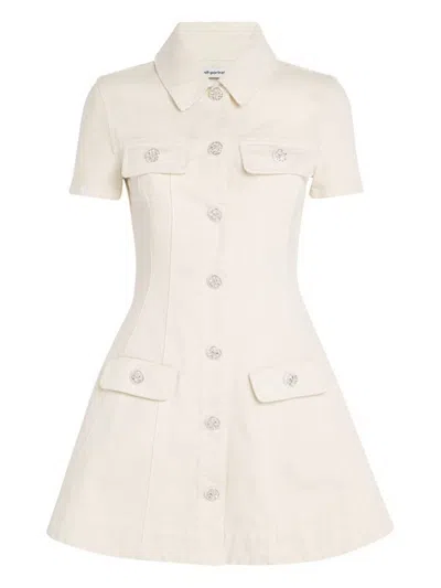 Self-portrait Mini Cream Collared Denim Dress In Multi