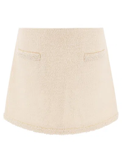 Self-portrait Beige Textured Skirt With Pearl Embellishments In Neutral