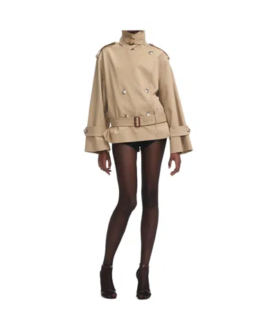 Self-portrait Beige Trench Jacket In Gray