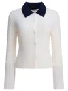 Self-portrait Button-front Cream Merino Wool Cardigan With Contrasting Collar In White