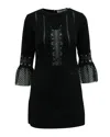 Self-portrait Bell Sleeve Mini Dress In Black Polyester In Black